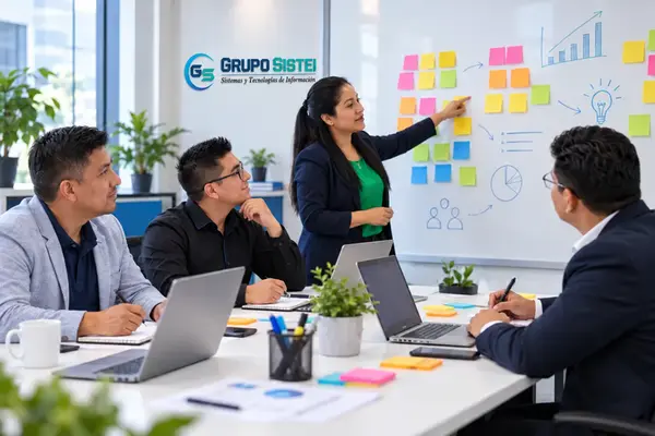 Equipo de Grupo SISTEI planificando un proyecto digital